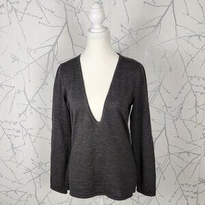 Jacob Charcoal Gray 85% Merino Wool Deep V-Neck Sweater